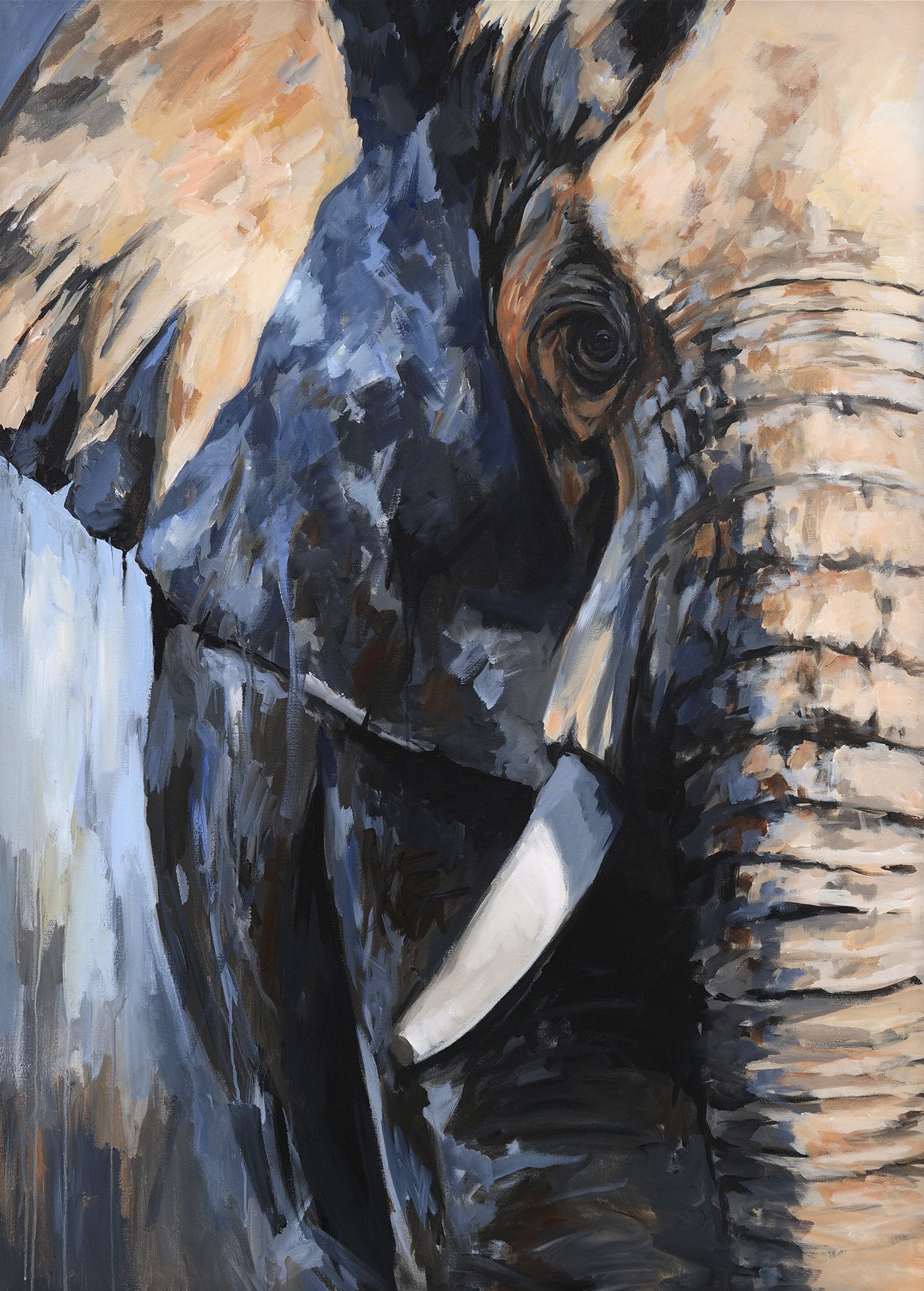 Abstrakt målning av en elefant, skapad av Tomas Hammar, med innovativa linjer och former
